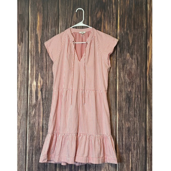 Tyler Boe Dresses & Skirts - Tyler Boe Dress Womens M Red White Gingham Tiered Ruffle Tie Neck